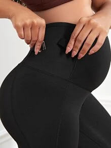 SHEIN Quần Leggings Bà bầu màu trơn - màu đen - Xem 3