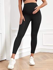 SHEIN Quần Leggings Bà bầu màu trơn - màu đen - Xem 5
