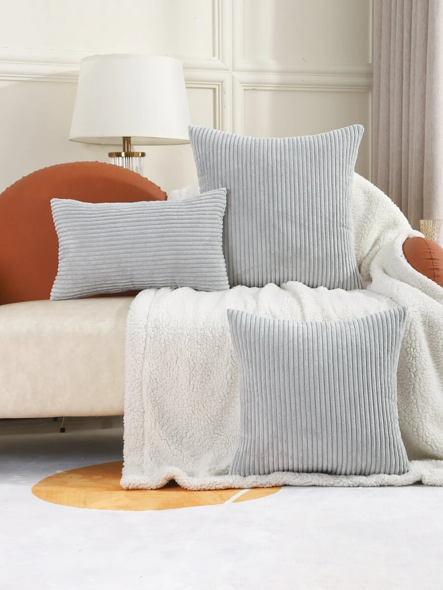 1pc Solid Fuzzy Cushion Cover Without Filler - Grey - View 1