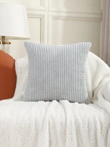 1pc Solid Fuzzy Cushion Cover Without Filler - Grey - View 4
