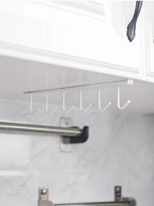 1pc Punch Free Hanging Storage Rack, White Iron Cabinet Hanging Hook For Household - White - View 1