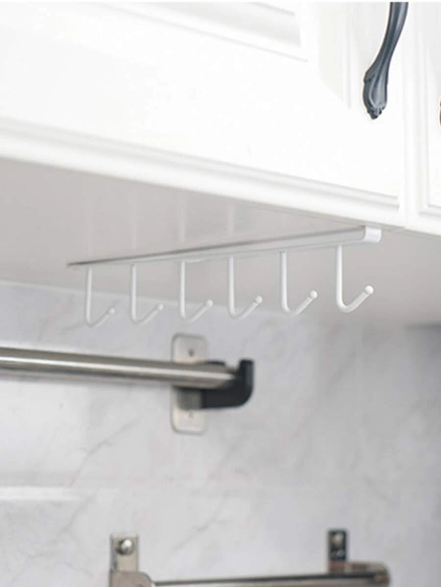 1pc Punch Free Hanging Storage Rack, White Iron Cabinet Hanging Hook For Household - White - View 1