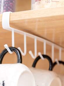 1pc Punch Free Hanging Storage Rack, White Iron Cabinet Hanging Hook For Household - White - View 2