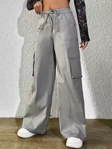 SHEIN Qutie Drawstring Waist Flap Pocket Cargo Pants