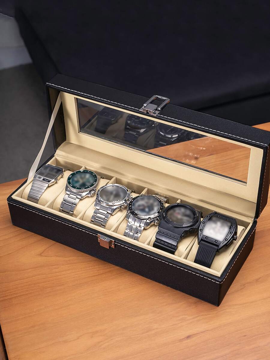 Hộp lưu trữ đồng hồ tối giản 1pc - màu đen - Xem 1