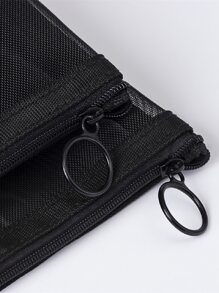 1pc Mesh Solid Toiletry Travel Bag, Black Portable Wash Bag For Travel - Black - View 2