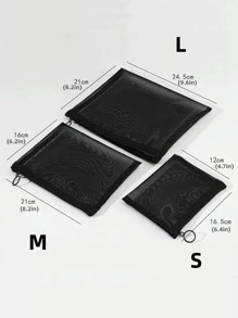 1pc Mesh Solid Toiletry Travel Bag, Black Portable Wash Bag For Travel - Black - View 3