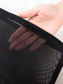 1pc Mesh Solid Toiletry Travel Bag, Black Portable Wash Bag For Travel - Black - View 8