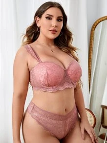 Set de lencería con encaje floral con aro - Rosa vieja - Ver 5