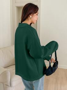 DAZY Half Placket Drop Shoulder Sweatshirt,Fall Clothes - Dark Green - View 3