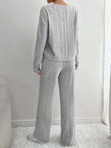 SHEIN PETITE 落肩T恤和褲子 - 灰色 - 查看 2