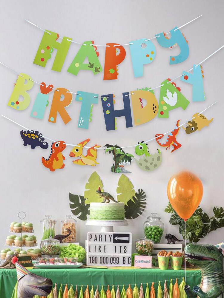 3入組恐龍和標語圖案拉旗 - 彩色 - 查看 3