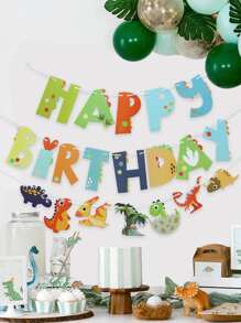 3pcs Dinosaur & Slogan Graphic Pull Flag - Multicolor - View 5