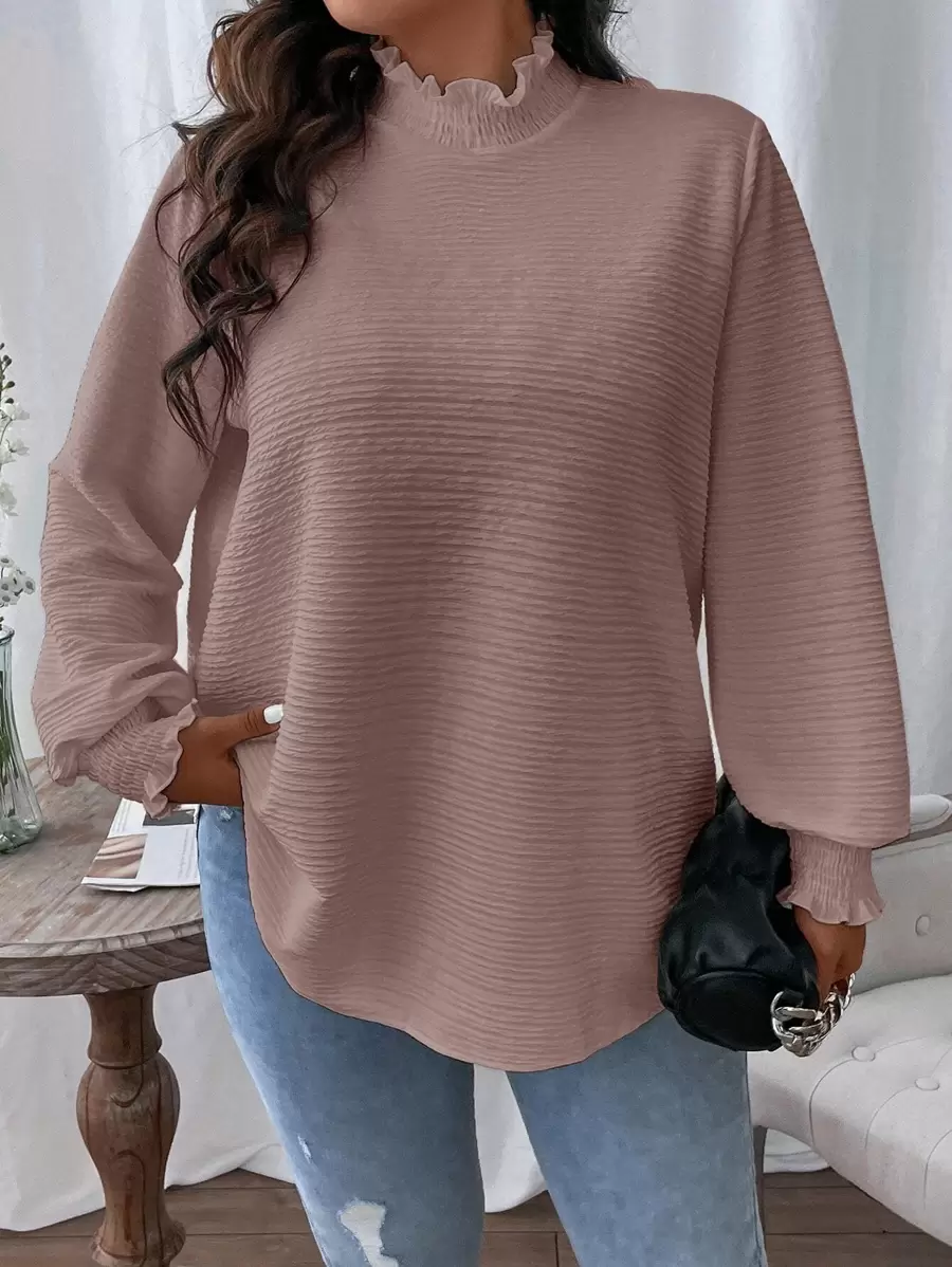 Calvaya Blusa fruncido cuello de manga farol - Rosa vieja - Ver 1