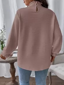 Calvaya Blusa fruncido cuello de manga farol - Rosa vieja - Ver 2