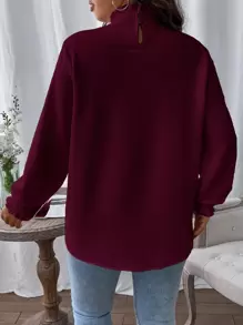 Calvaya Plus Frilled Neck Lantern Sleeve Blouse - Maroon - View 2