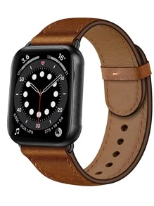 1pc Plain Watchband Compatible With Apple Watch - Brown - View 1