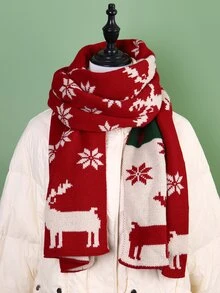 Christmas Deer Print Scarf - Multicolor - View 1