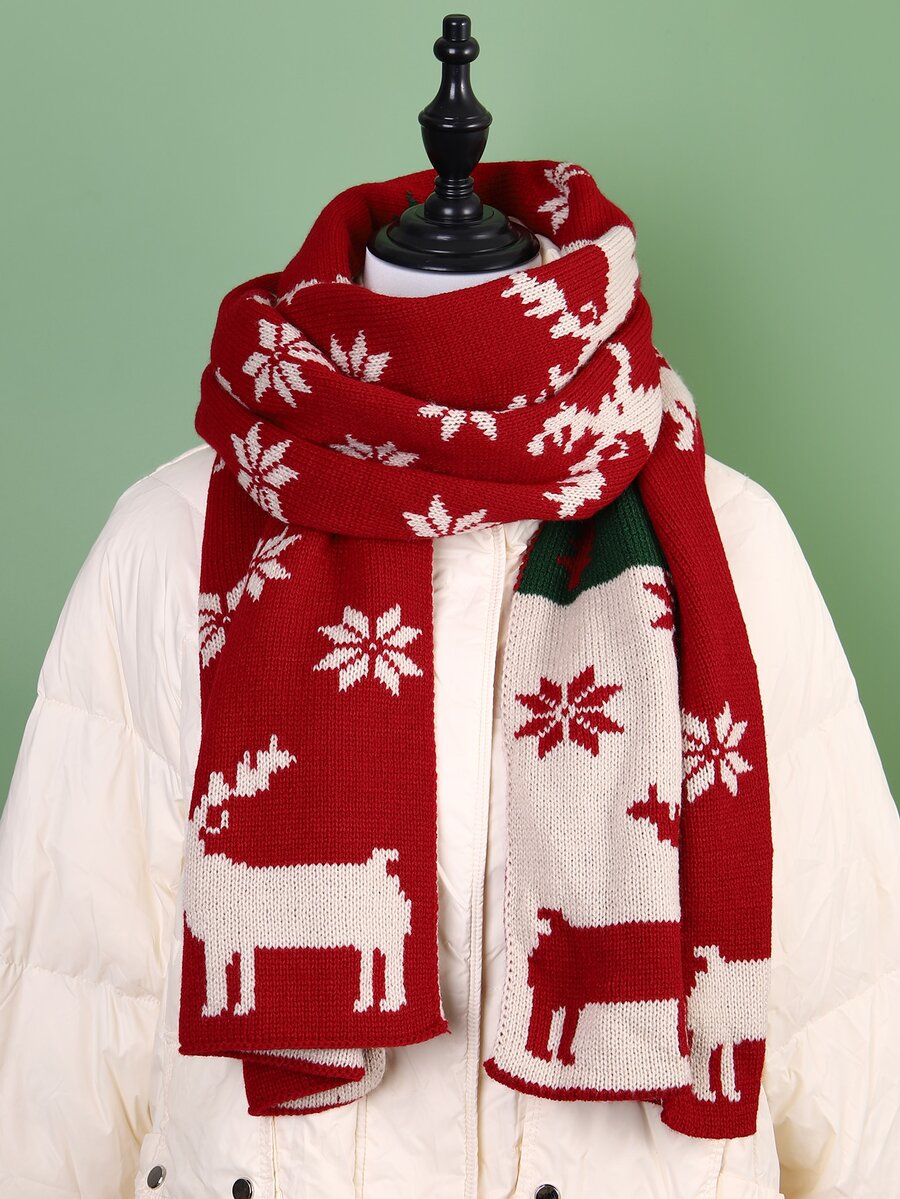 Christmas Deer Print Scarf - Multicolor - View 1