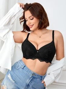 Sujetador con encaje floral con aro - Negro - Ver 1