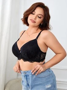 Sujetador con encaje floral con aro - Negro - Ver 3