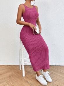 SHEIN Essnce 素色露背背心連衣裙 - 玫紅色 - 查看 4