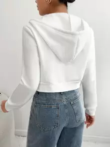 SHEIN PETITE 拉链短款抽绳连帽衫，毕业长袖上衣，返校服装，毕业典礼，女士教师服装，秋冬返校 - 白色 - 查看 2