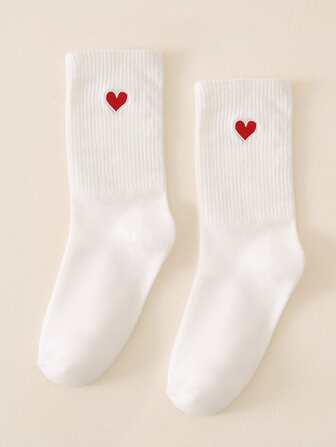 Men Heart Print Crew Socks