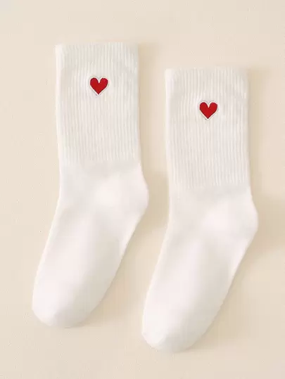 Men Heart Print Crew Socks, Fall Socks
