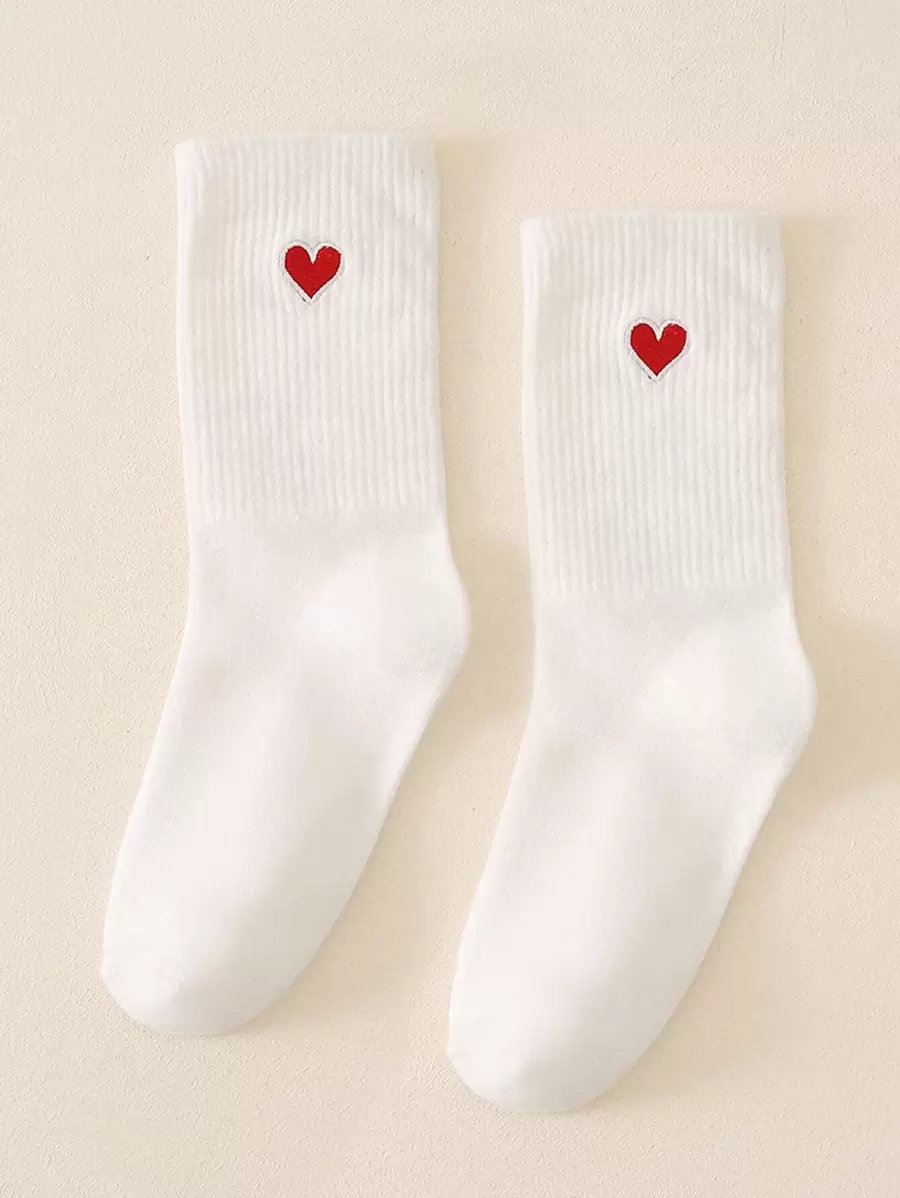 Men Heart Print Crew Socks