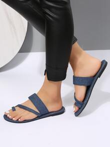 Sandalias vaqueras con puntera minimalista a la moda para mujer - Azul - Ver 3