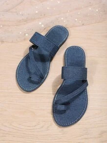 Sandalias vaqueras con puntera minimalista a la moda para mujer - Azul - Ver 4