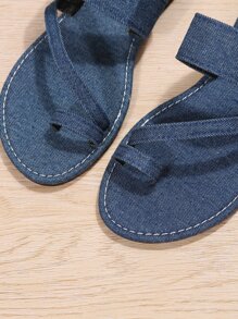 Sandalias vaqueras con puntera minimalista a la moda para mujer - Azul - Ver 7
