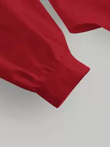 SHEIN MOD Lantern Sleeve Button Front Slim Fit Red Shirt,Long Sleeve Tops - Red - View 3