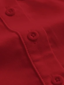 SHEIN MOD Lantern Sleeve Button Front Slim Fit Red Shirt,Long Sleeve Tops - Red - View 4