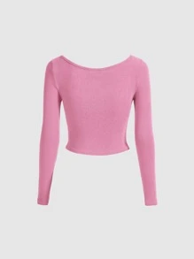 SHEIN MOD Butterfly Metal Decor Ruched Front Cut Out Crop Tee - Pink - View 2