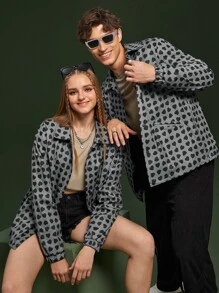 Manfinity 1pc Loose Fit Allover Heart Printed Zip Up Coat - Multicolor - View 5