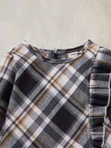 Bebé Vestido con estampado de cuadros ribete con fruncido - Multicolor - Ver 3