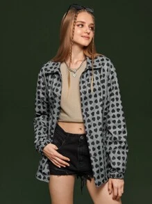 Manfinity 1pc Loose Fit Allover Heart Printed Zip Up Coat - Multicolor - View 4