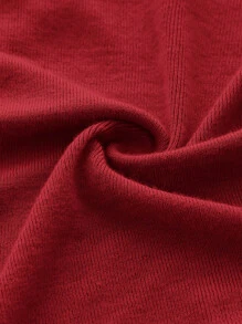 SHEIN MOD 前收褶鏤空短款T恤 - 紅色 - 查看 4