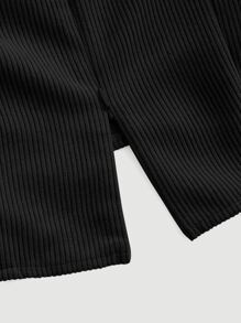 SHEIN MOD 雞心領口蕾絲邊泡泡袖緊身上衣襯衫 - 黑色 - 查看 3