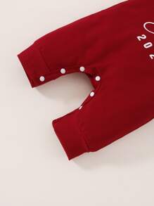 Newborn Baby Girl Letter Graphic Jumpsuit - Burgundy - View 4