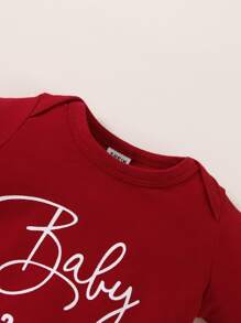 Newborn Baby Girl Letter Graphic Jumpsuit - Burgundy - View 5