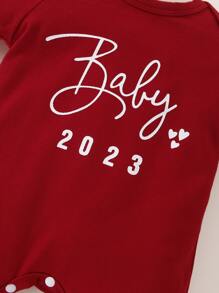 Newborn Baby Girl Letter Graphic Jumpsuit - Burgundy - View 6