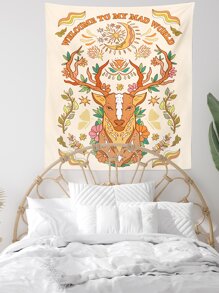 Elk & Slogan Graphic Tapestry - Multicolor - View 2