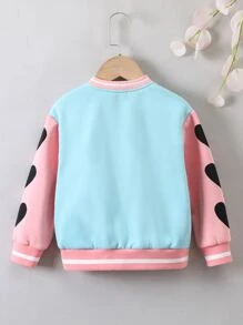 SHEIN 小女童愛心和字母圖案條紋飾邊加絨內裏夾克 - 藍色 - 查看 2