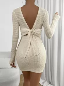 Chiquease Tie Backless Bodycon Dress - Apricot - View 1