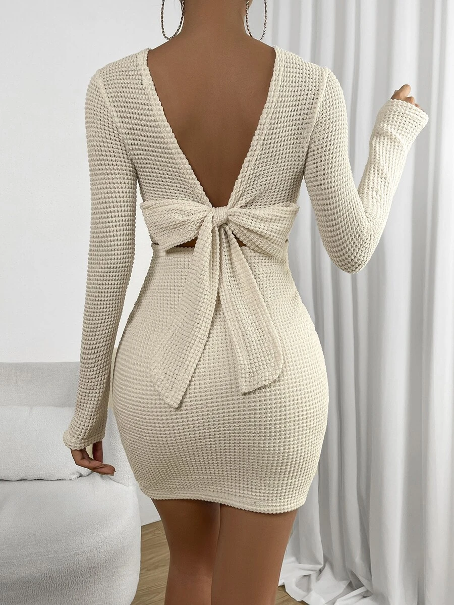 Chiquease Tie Backless Bodycon Dress - Apricot - View 1