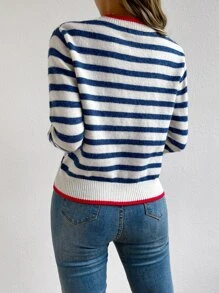 SHEIN LUNE Jersey de manga larga con patrón a rayas y acabado en contraste
