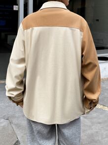 Manfinity Men Two Tone Flap Pocket Drop Shoulder Corduroy Coat - Multicolor - View 2